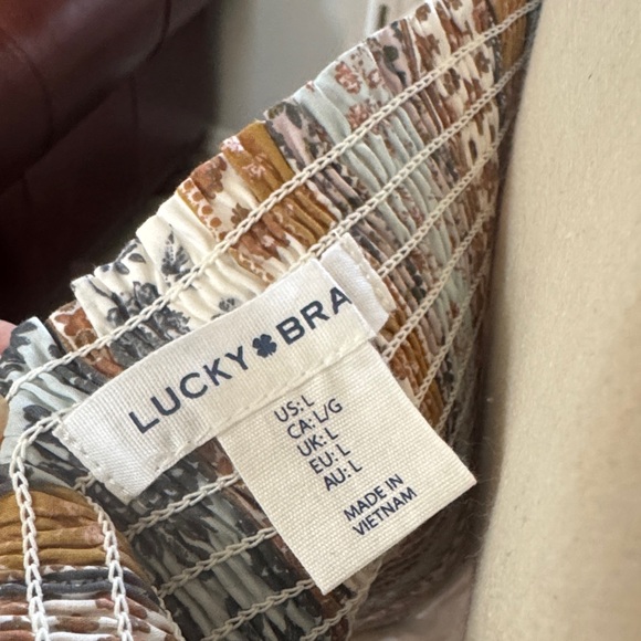 Lucky Brand Cream, Tan & Blue Tiered Midi Dress with Straps - Picture 6 of 7